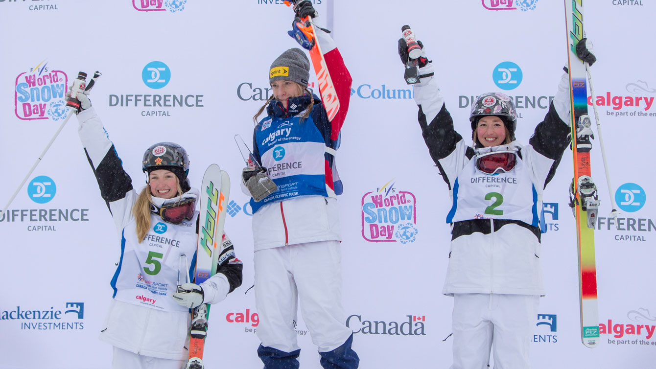 Chloé & Justine Dufour-Lapointe finish second and third at Calgary moguls World Cup. Photo via Canadian Freestyle. 