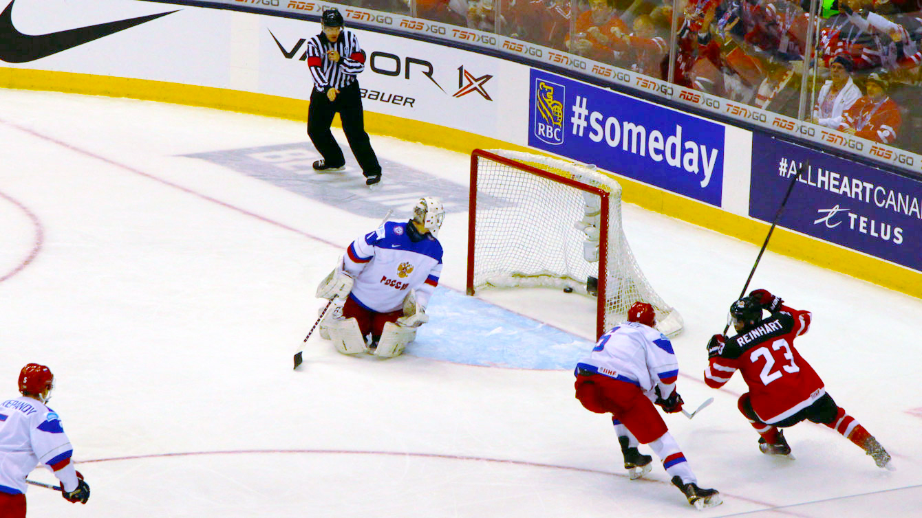 Sam Reinhart tipped in a Max Domi shot to make it 5-1 Canada in the second. That turned out to be the game winning goal, 