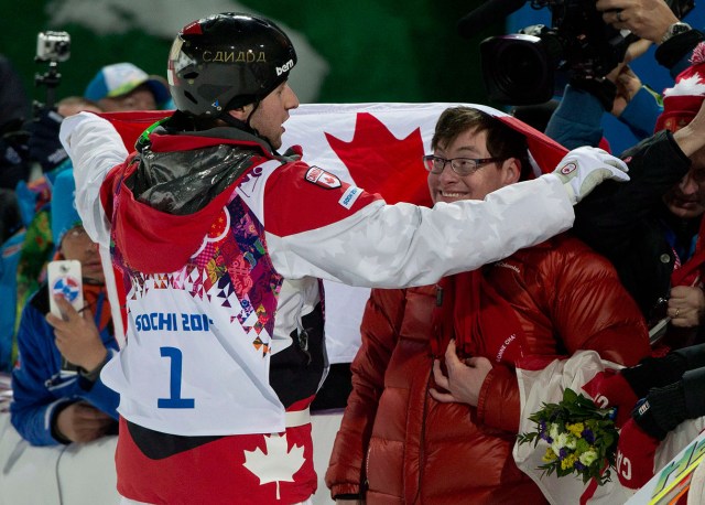 Alex Bilodeau and brother Frédéric after Alex won his second straight Olympic gold medal.