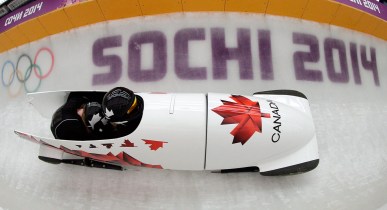Kaillie Humphries and Heather Moyse during bobsleigh competition in Sochi.