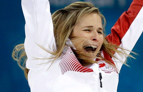 Jennifer Jones reacts to winning gold in Sochi.