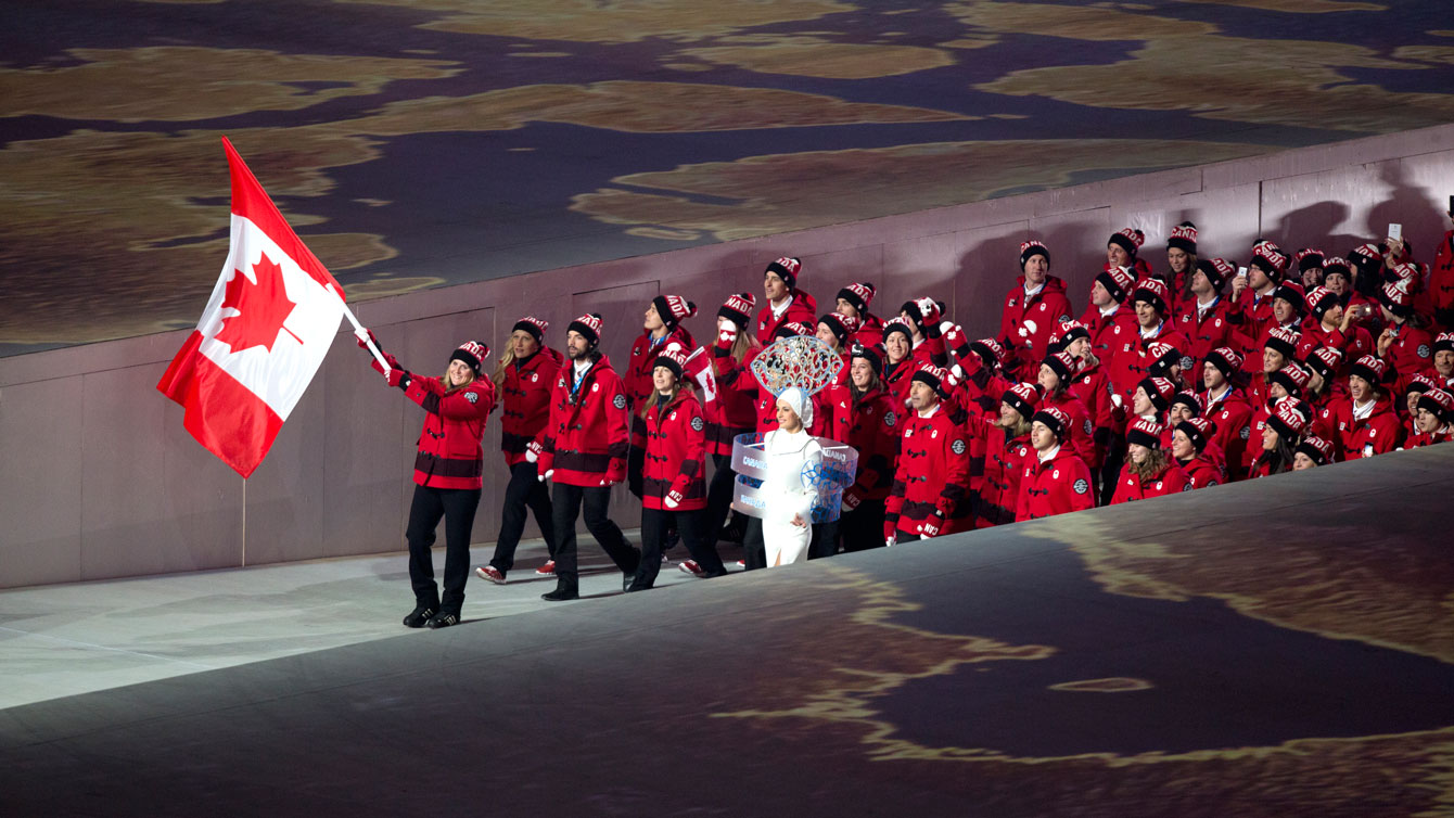 Hayley Wickenheiser led Canada out at Fisht Olympic Stadium during the Parade of Athletes.