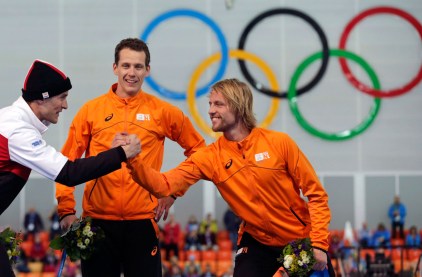 Denny Morrison spoils the Dutch party on the 1000m podium at Sochi.