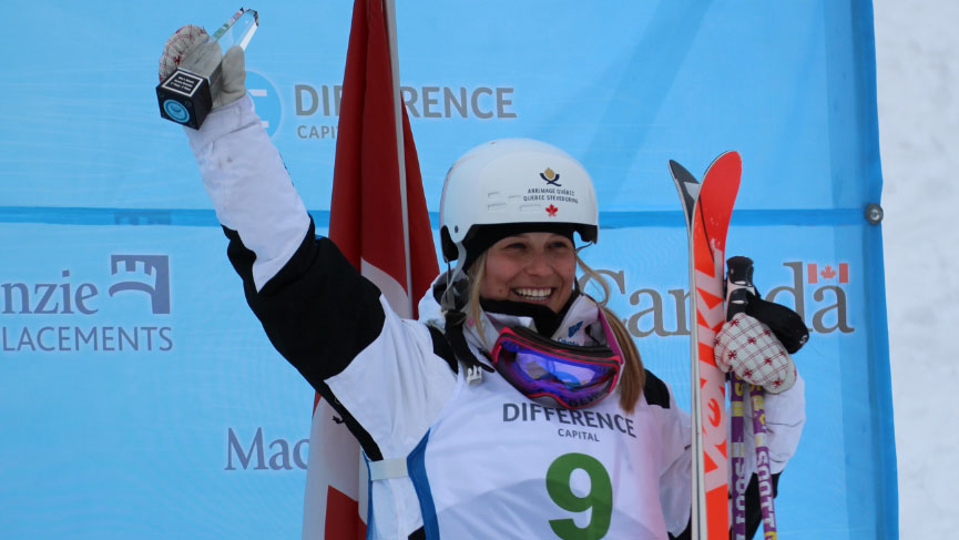 Audrey Robichaud finished third in the women's moguls at Val St. Come, Québec, her first World Cup medal of the season. 