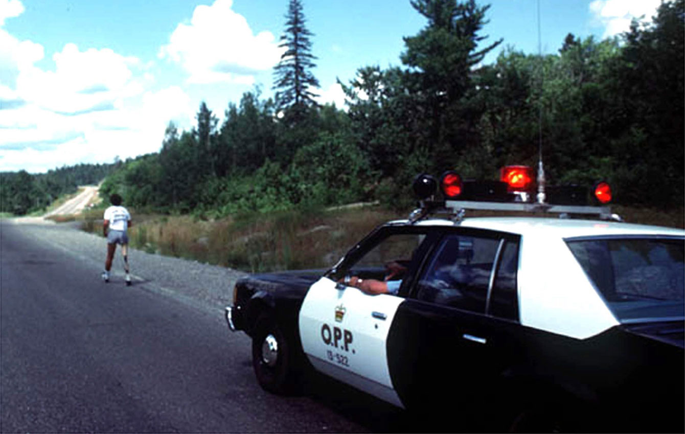 Terry Fox during his journey through Ontario, where he eventually had to stop near Thunder Bay. 