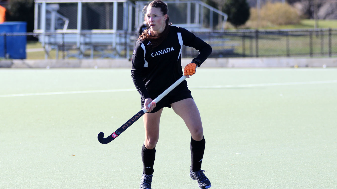 Canadian women's field hockey team captain Kate Gillis in training at the team's home in University of British Columbia, Vancouver. 