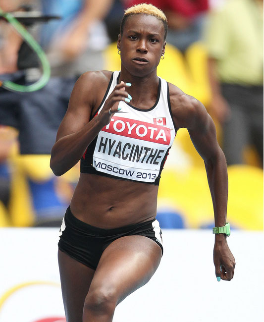 Kimberly Hyacinthe powers through at Moscow 2013. Photo via Athletics Canada. 