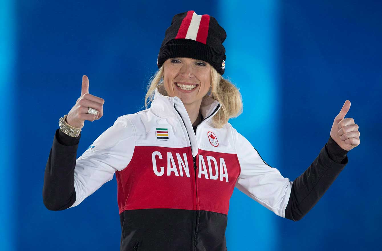 Dominique Maltais at the victory ceremony, Sochi 2014