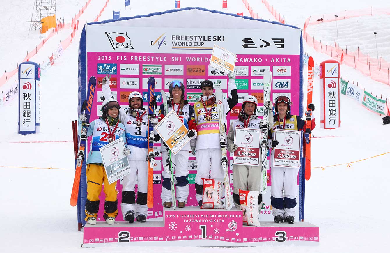 Dual moguls podium Mar 1, 2015 (Tazawako, Japan)