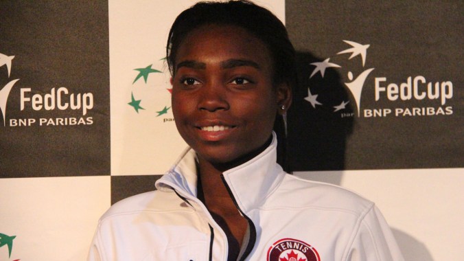 Francoise Abanda at the Fed Cup draw versus Romania on April 17, 2015.