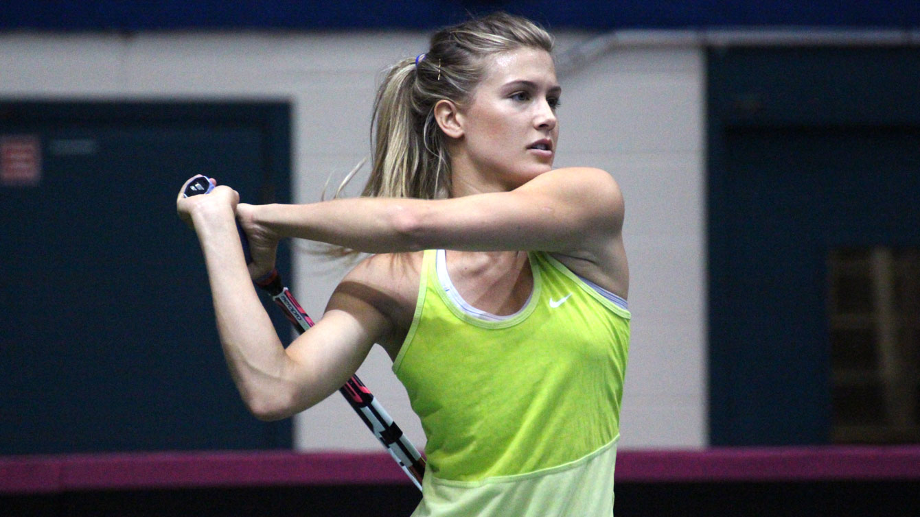 Eugenie Bouchard at practice for Fed Cup in Montreal on April 15, 2015. 