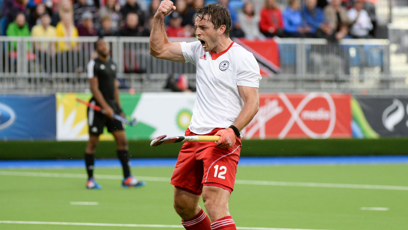 David Jameson at the 2014 Commonwealth Games in Glasgow, Scotland. Photo by: Yan Huckendubler via Field Hockey Canada.