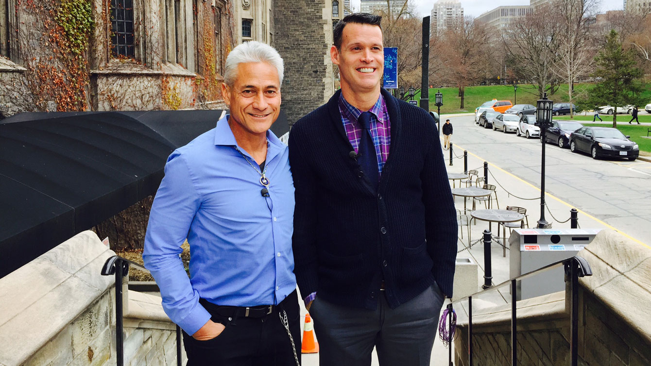 Greg Louganis & Mark Tewksbury at University of Toronto for #OneTeam announcement on April 23, 2015.