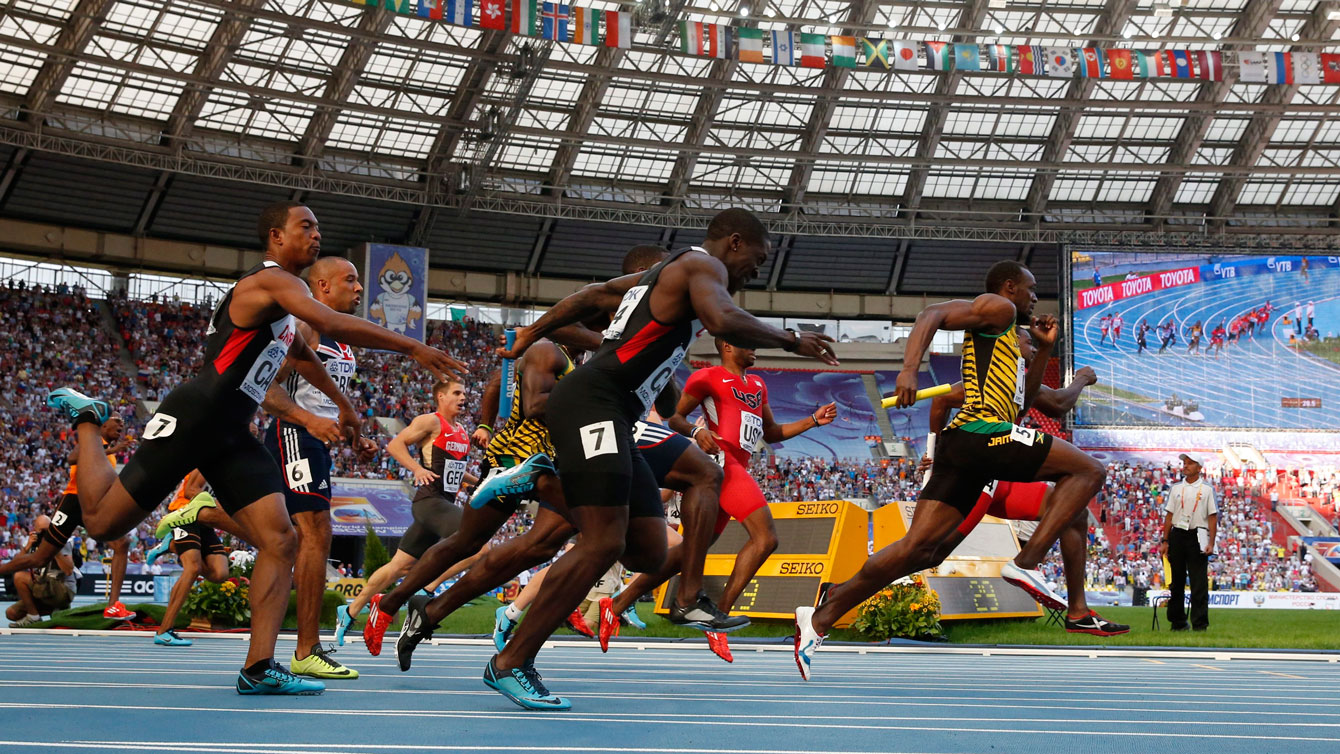 4x100m relay final, World Athletics Championships in Moscow, Russia. 