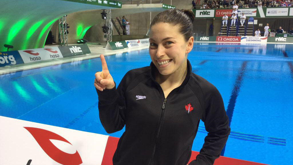 Roseline Filion celebrates World Series gold poolside in London on May 3, 2015 (photo via Aaron Dziver).