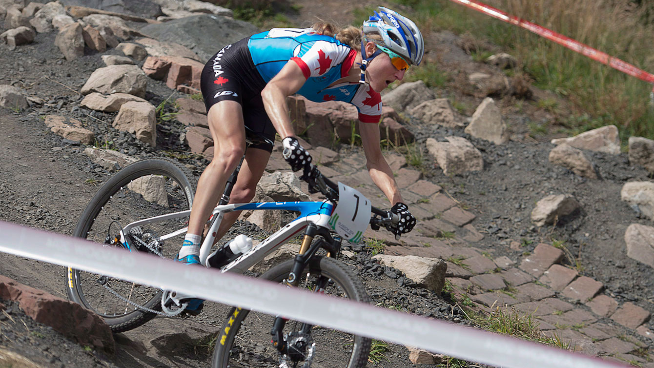 Catharine Pendrel riding at Glasgow 2014 Commonwealth Games.