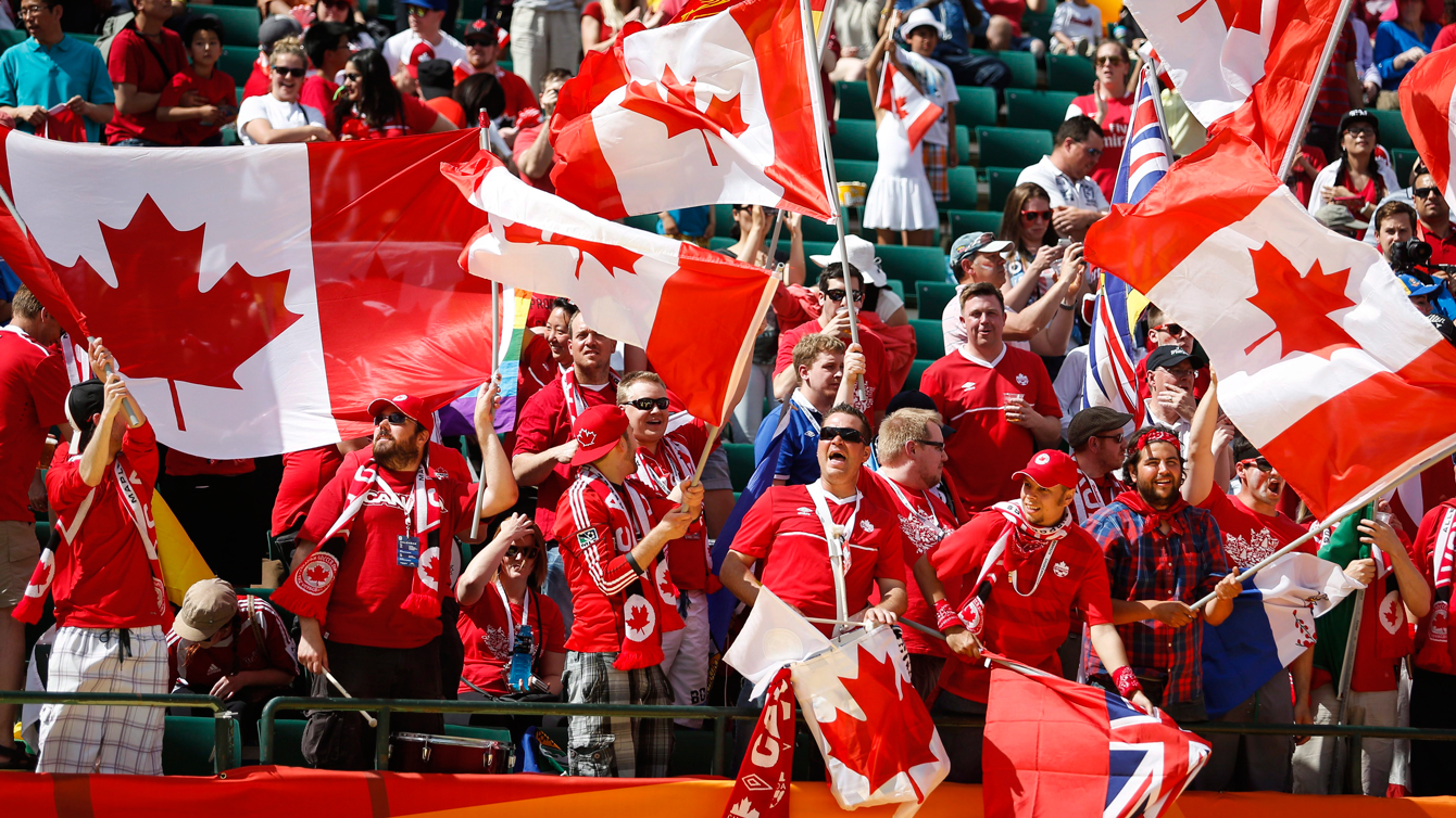 Canada fans gather in Edmonton ahead of the Women's World Cup match against China on June 6, 2015. 