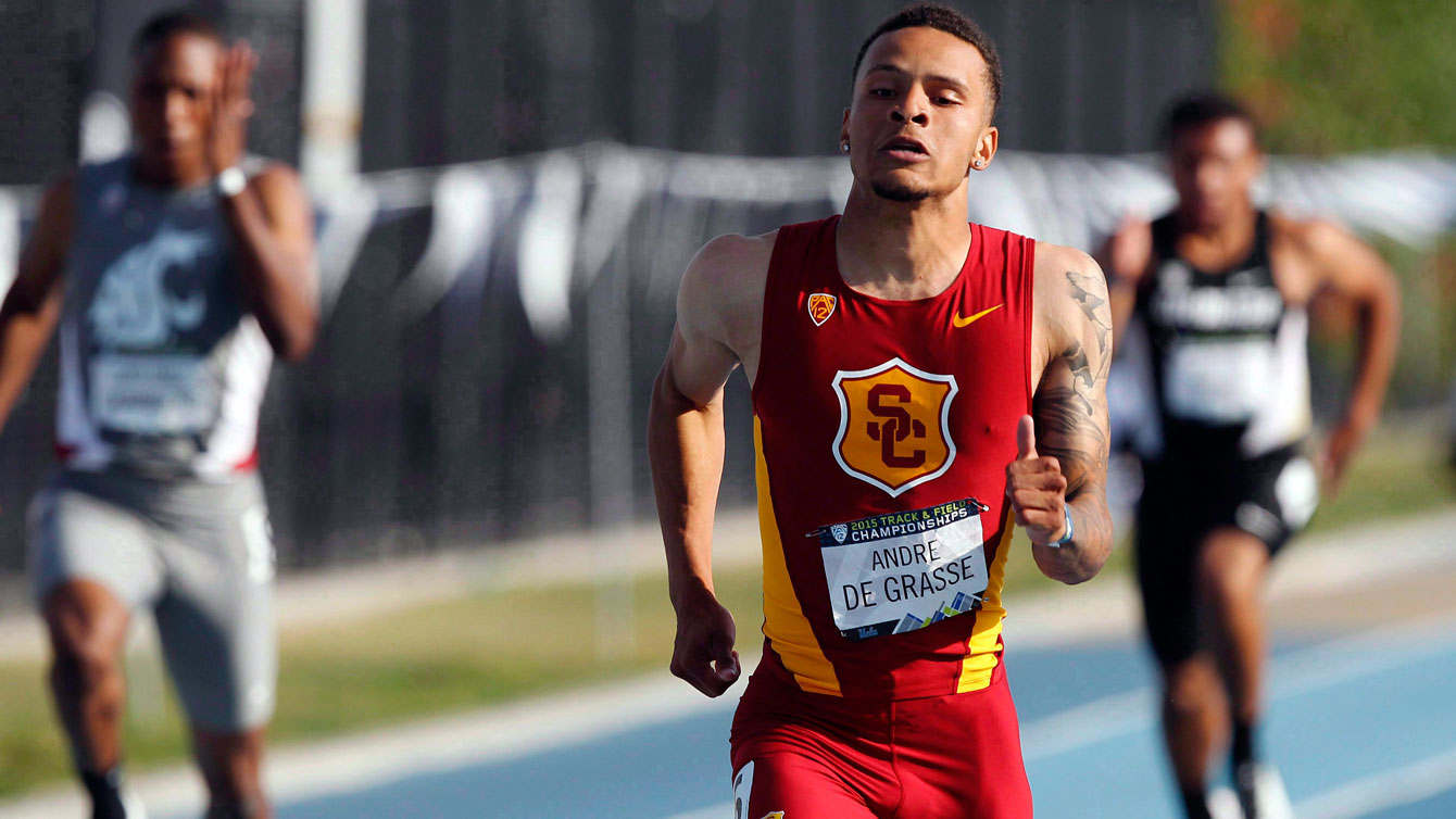 Andre De Grasse racing for University of Southern California.