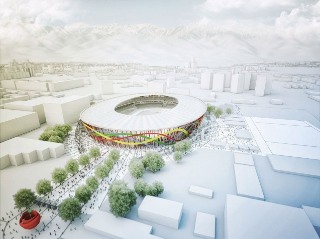 Almaty Central Stadium projection post-2022 renovations (photo via Almaty 2022).