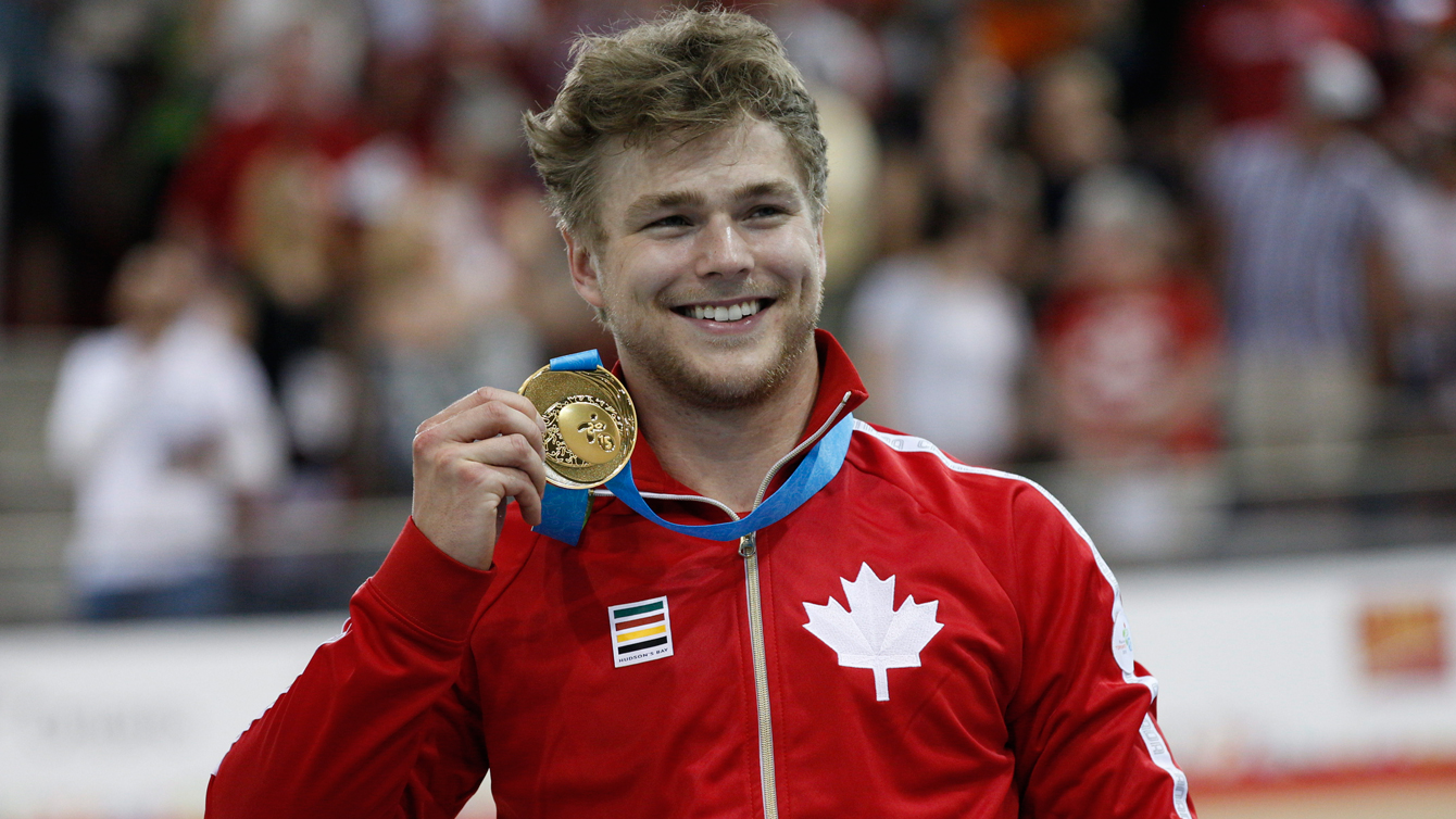 Hugo Barrette with his men's sprint Pan Am Games gold on July 18, 2015. 