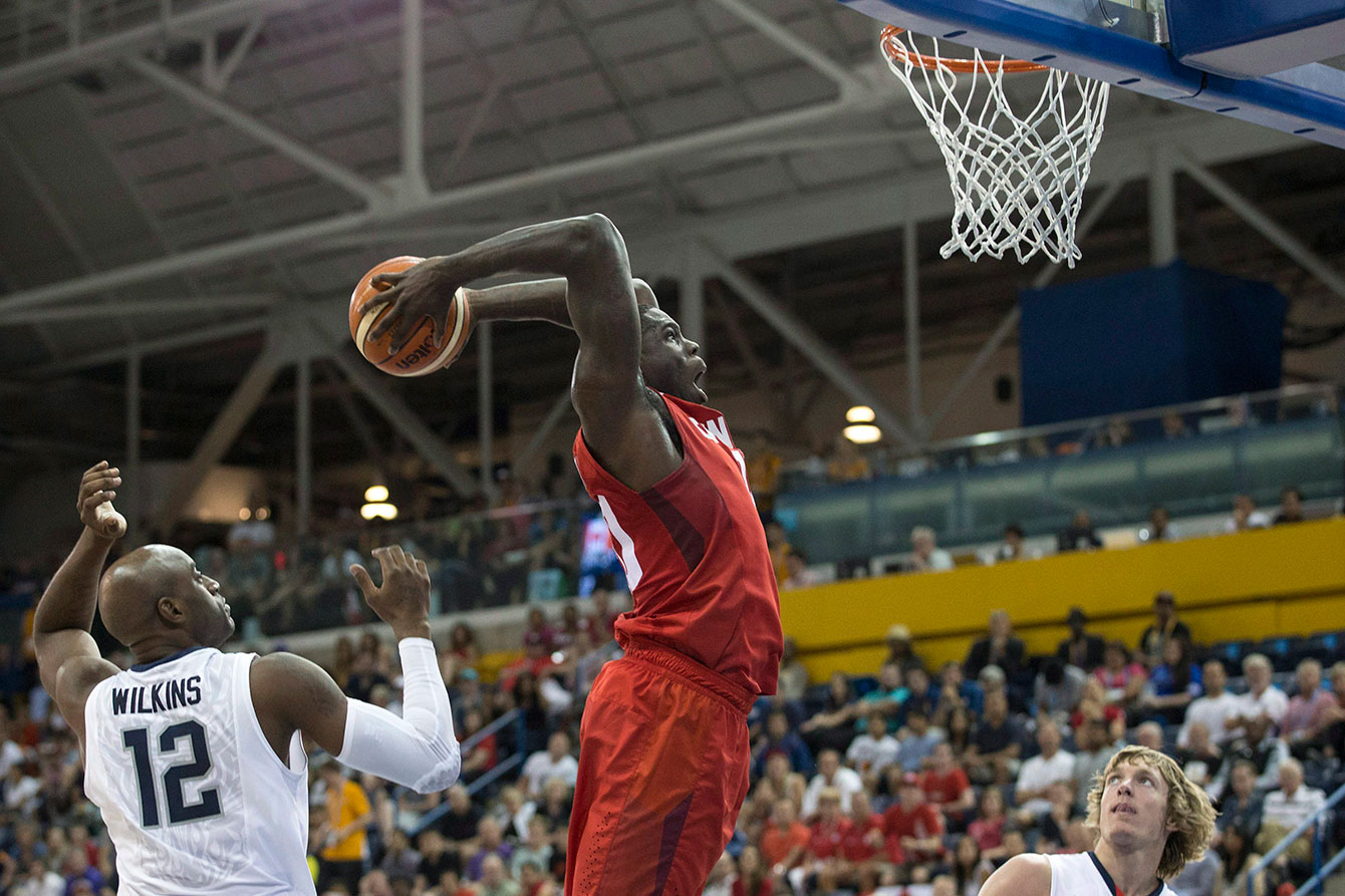 Anthony Bennett goes in for the flush during TO2015 semifinal action.  