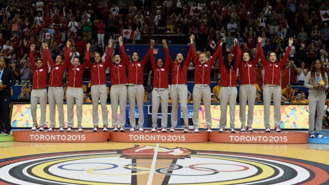 Canadian Women's Basketball Team Team Canada's women's basketball team celebrates winning gold