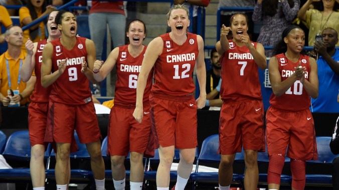Canadian Women's Basketball Team Team Canada's women's basketball team celebrates winning gold