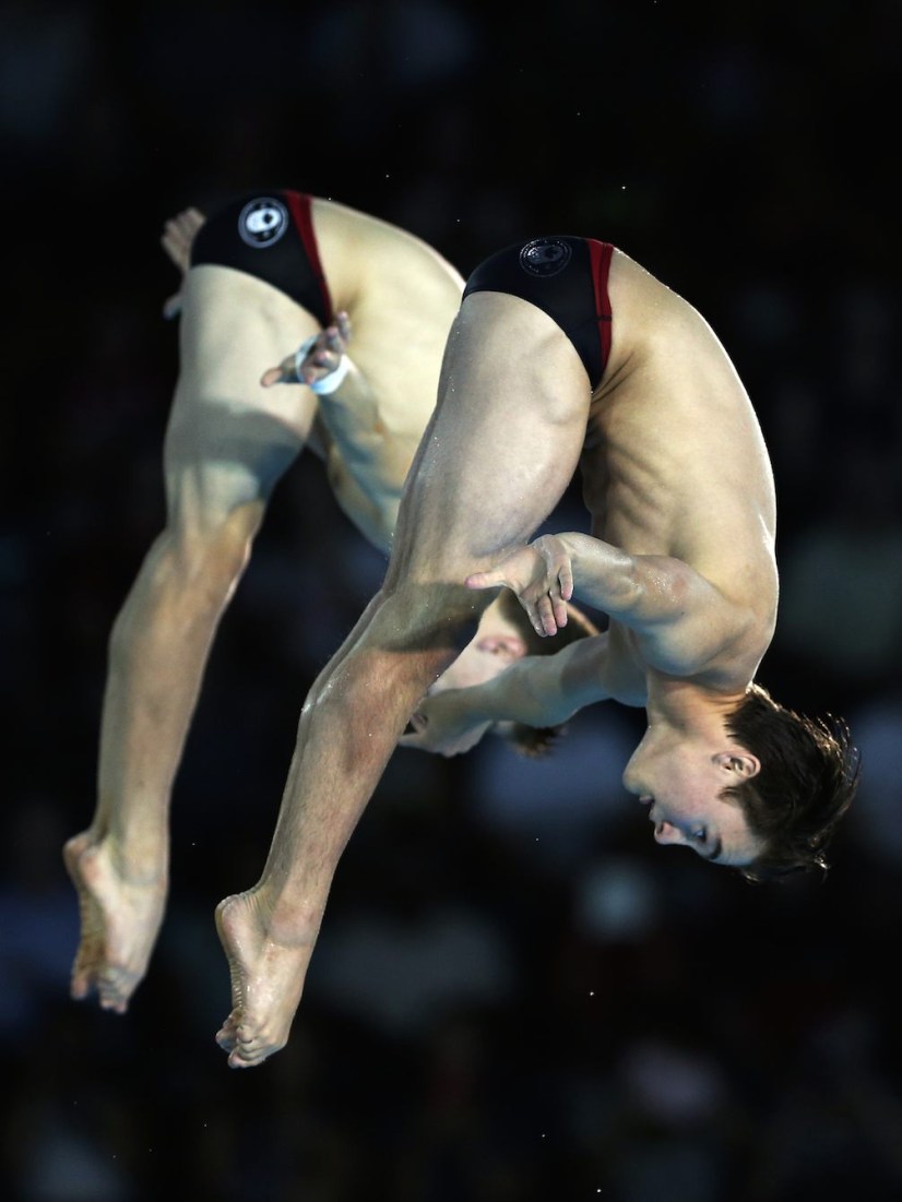 Philippe Gagne and Vincent Riendeau of Canada compete