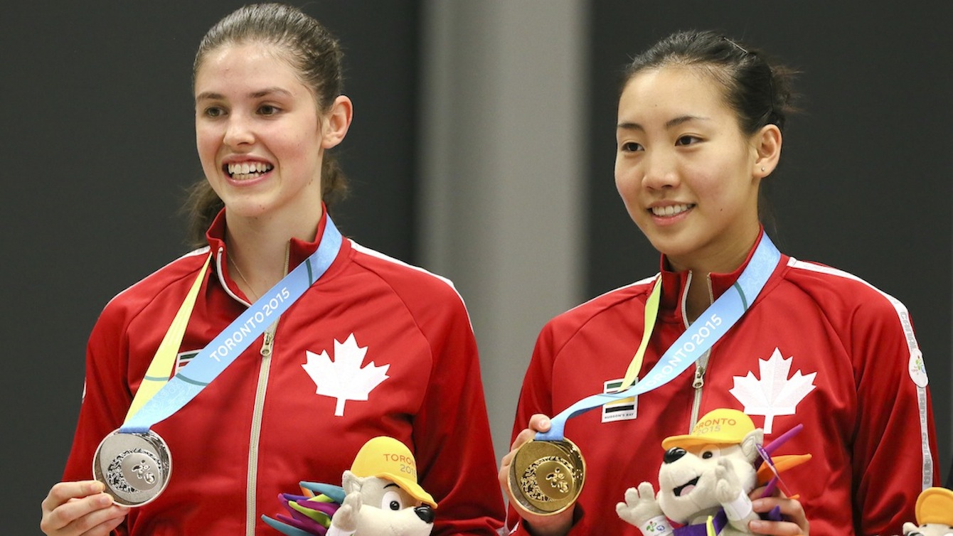 Michelle Li of Markham, Ont. (right) takes the gold medal and Rachel Honderich of Toronto the silver in badminton finals