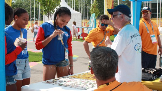 TO2015 Athletes' Village Pin trading station (photo: Kristen Loritz)