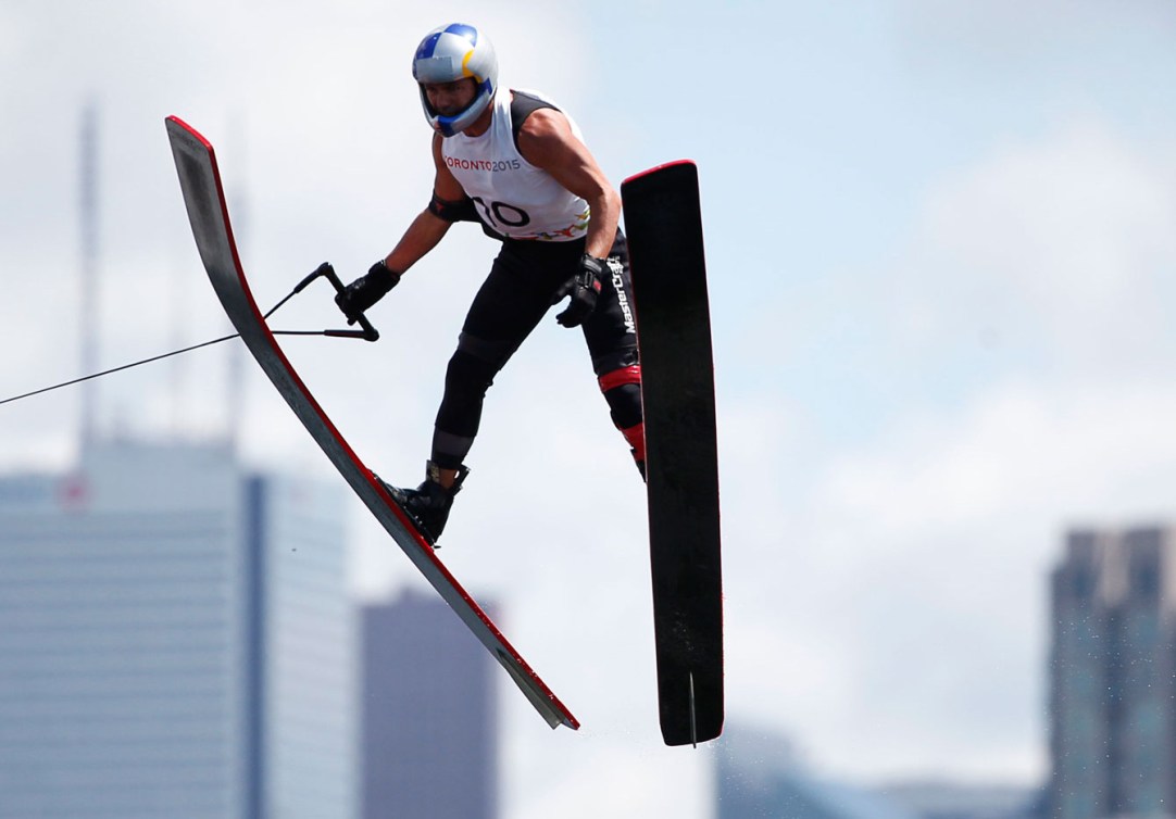 Jaret Llewellyn had the longest jump in the men's overall event, to help him win silver.