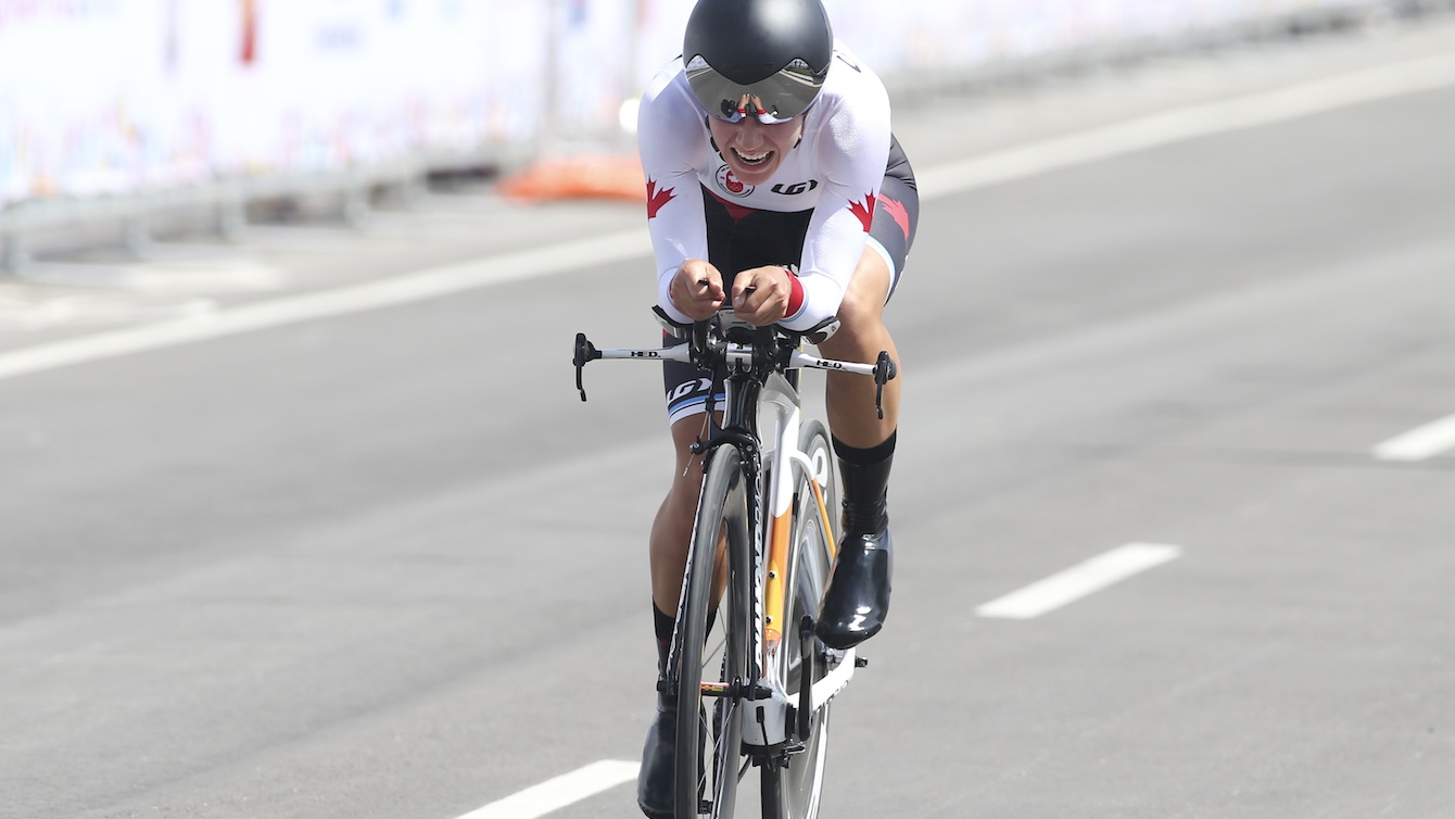 Jasmin Glaesser during her silver-medal winning ride in the women's TO2015 time trial.