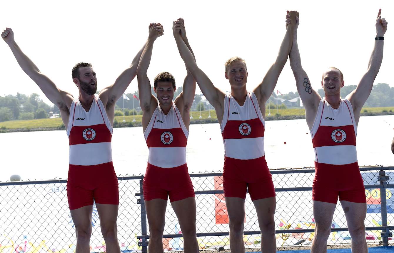 The men’s coxless four crew (Will Crothers, Kai Langerfeld, Conlin McCabe and Tim Schrijver) rowed to gold at Toronto 2015 Pan American Games. 