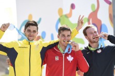 Tory Nyhaug of Canada wins the Gold Medal in Men's BMX