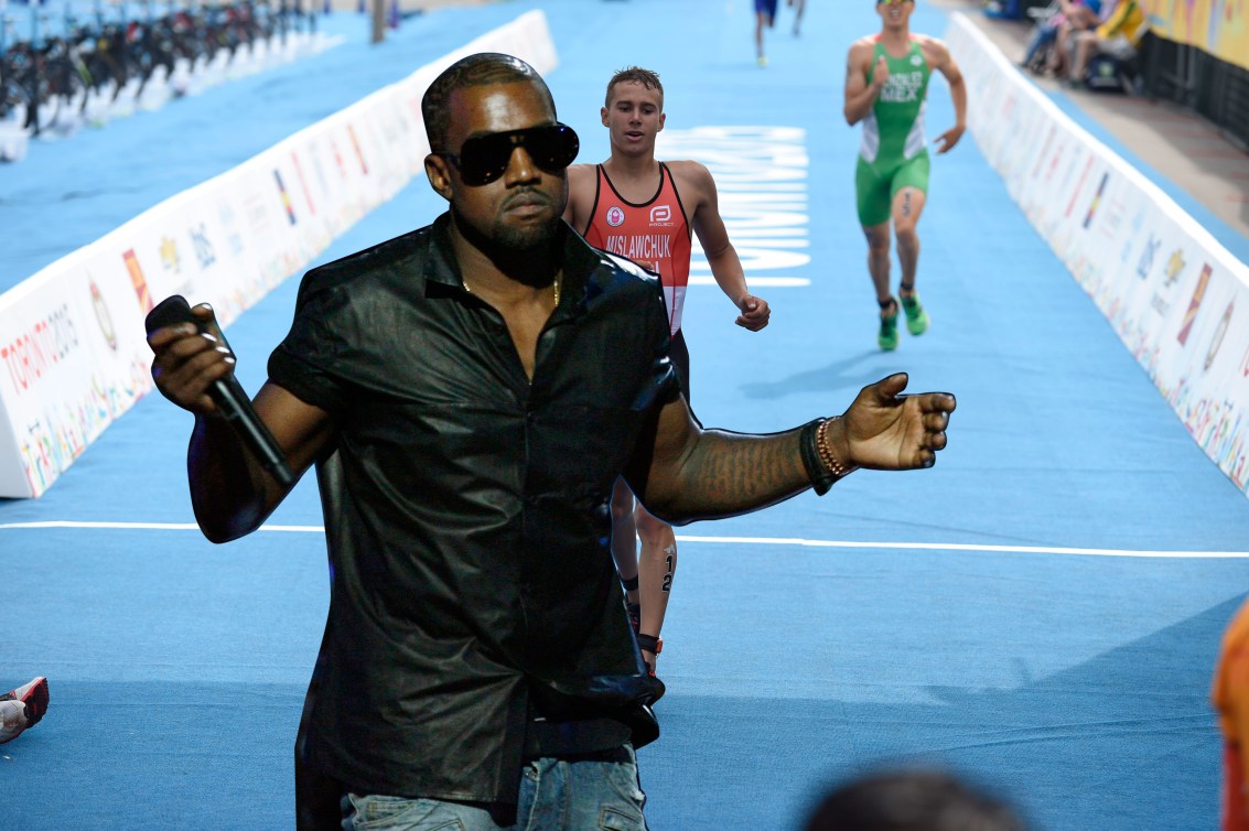 After (probably) walking on water, Kanye gets to the Pan Am triathlon finish line before the athletes. 