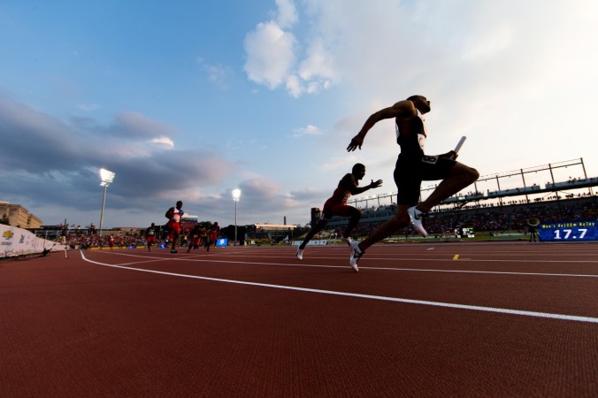 Men's 4x100m relay - TO2015 Team Canada competes in mens's 4x100 relay during the 2015 Pan Am Games in Toronto, July 25 2015 (John Fernandez for COC).