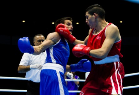 Arthur Biyarslanov - TO2015 Team Canada's Arthur Biyarslanov fights Argentina's Lucas Gimenez, in the men's lightweight quarterfinals at Oshawa Sports Centre, July 21 2015 (John Fernandez for COC).