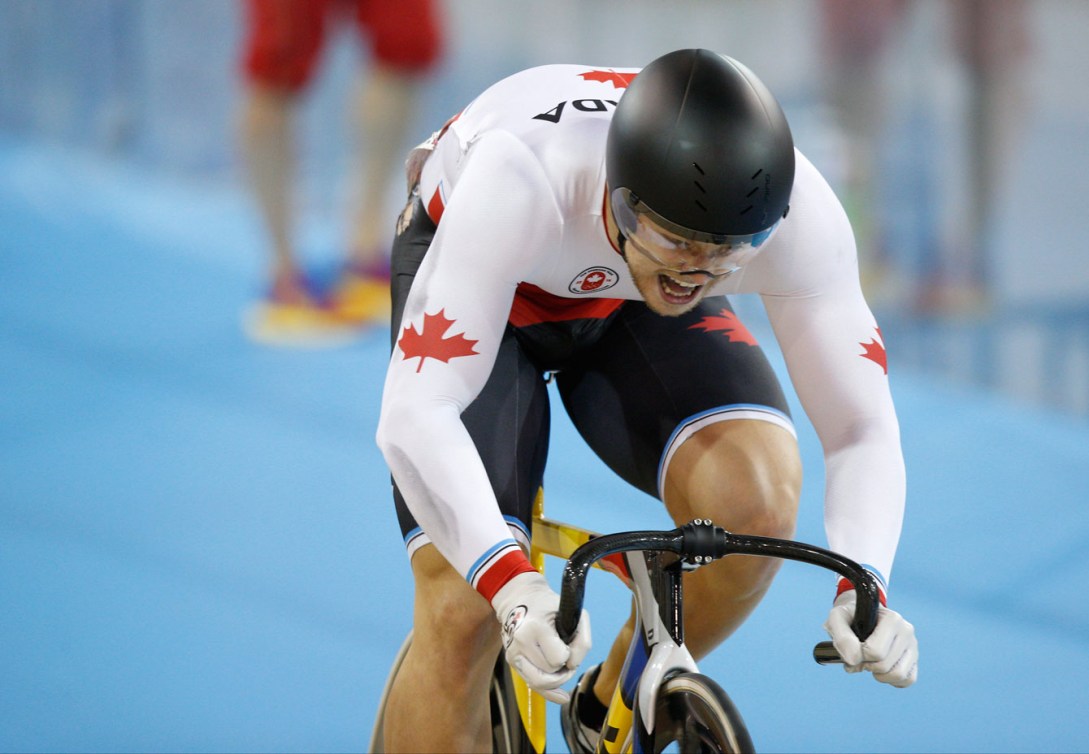 Hugo Barrette rode to gold in the men's sprint. (Photo: Michael Hall)