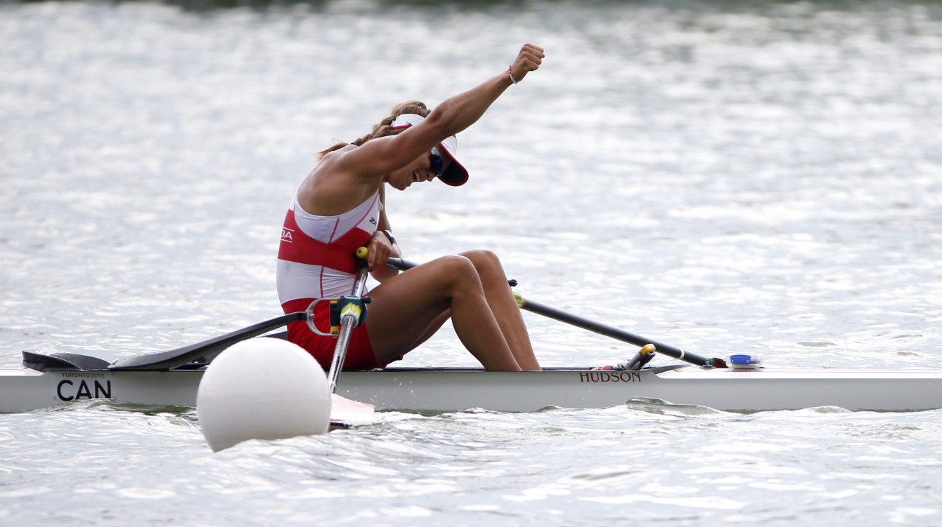 Carling Zeeman celebrates at the Toronto 2015 Pan Am Games.