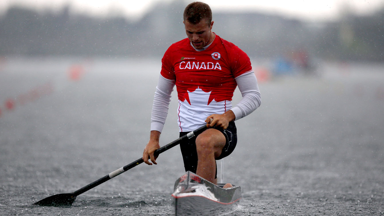 Jason McCoombs following his C-1 200m silver medal-winning Pan Am Games race on July 14, 2015.