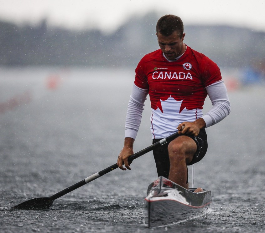 Jason McCoombs after earning silver in canoe at the Flatwater Centre in Welland, Ontario (COC Photo by Michael P. Hall)