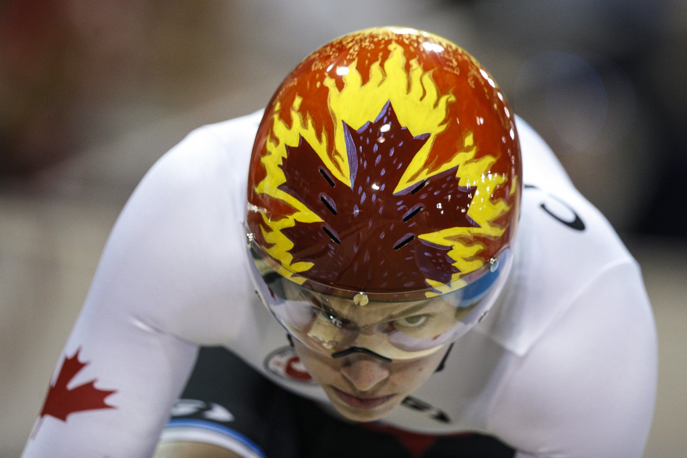 Monique Sullivan competes in her Helmets for Heroes lid, en route to winning three Pan Am gold medals (COC Photo by Michael P. Hall).