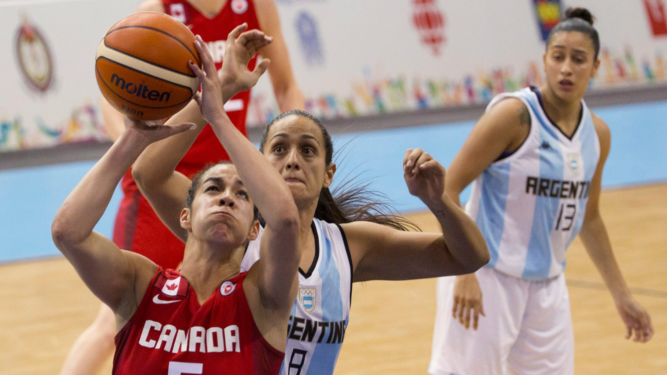Canada's Kia Nurse takes it to the basket against Argentina at the Pan Am Games on July 17, 2015. 