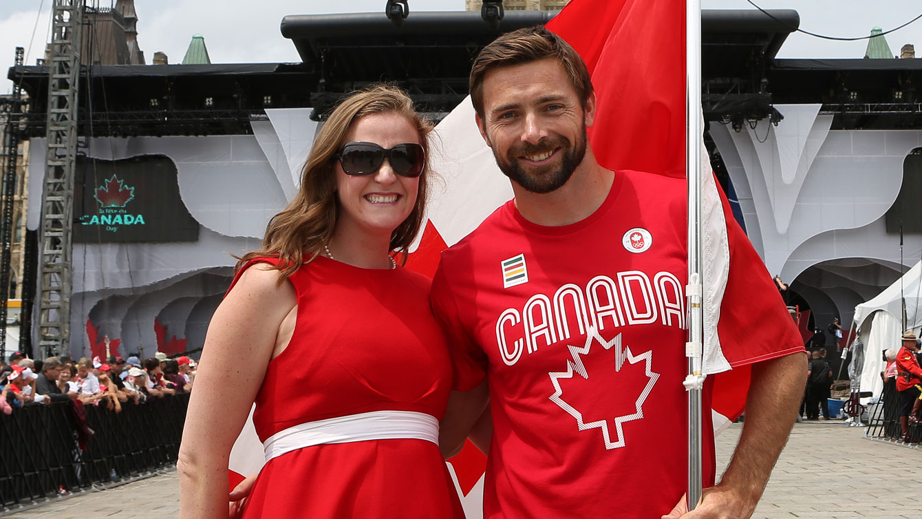 Mark Oldershaw with wife and fellow Olympian Annamay Pierse at Parliament Hill on July 1, 2015 (Greg Kolz for Canadian Olympic Team).