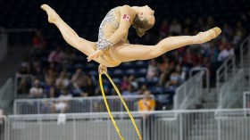 Patricia Bezzoubenko competes in the rhythmic gymnastics clubs competition