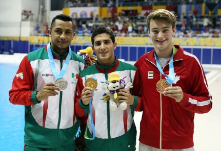 Jahir Ocampo of Mexico wins Silver, Rommel Pacheco of Mexico wins Gold and Philippe Gagné of Canada wins Bronze in the Men's 3m Springboard Final