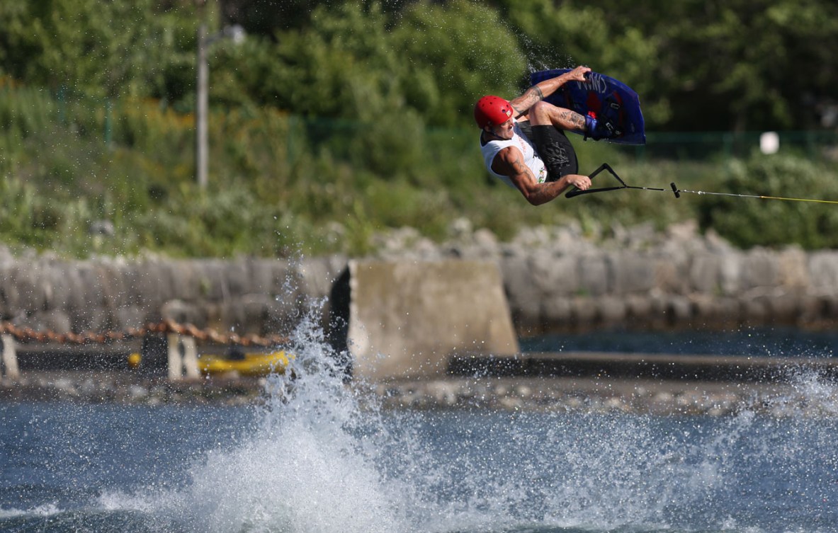 Russell "Rusty" Malinoski won men's wakeboarding gold at Toronto 2015 on July 22nd.