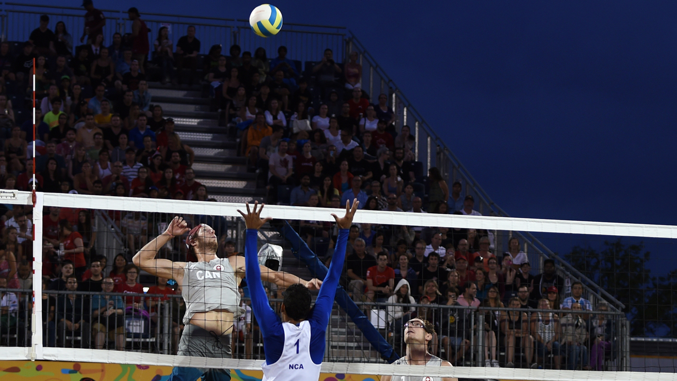 Sam Schachter goes up for a spike against Nicaragua at Toronto 2015 Pan American Games.