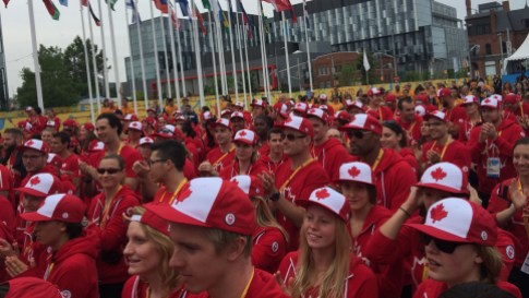 Team Canada at TO2015 Team Canada at TO2015 athletes' village ceremony on July 8, 2015. Athletes out in force with the Hudson's Bay Team Canada ball caps.