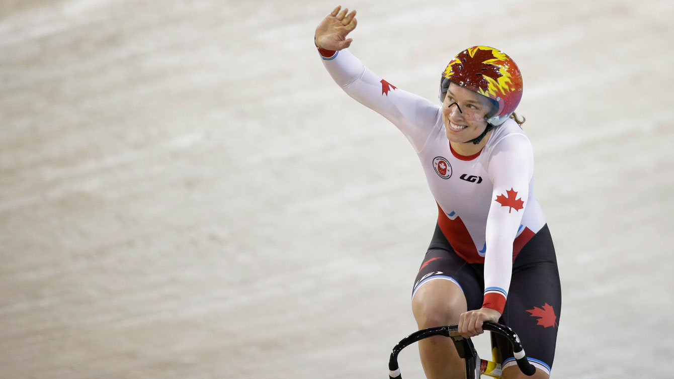 Monique Sullivan after winning the women's team sprint Pan Am Games gold with Kate O'Brien on July 16, 2015.